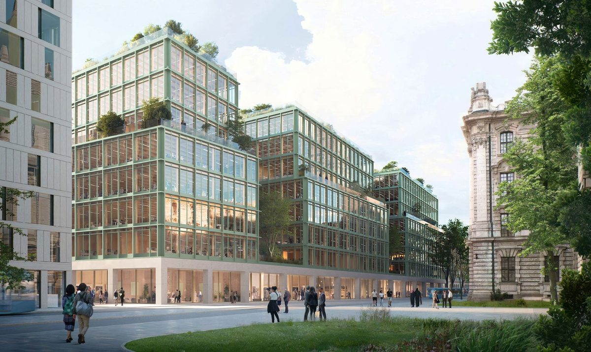 Corbinian, visualisation of the office and retail building between Munich's main station and Stachus